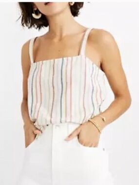 NWT Madewell Side-Button Cami Top in Flecked Rainbow Stripe SZ L